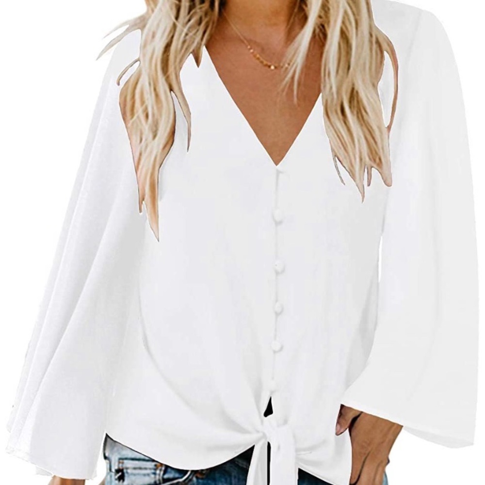 women’s V neck blouse with 3/4 Sleeves.